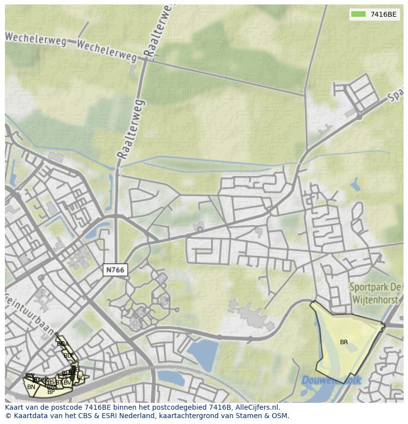 Afbeelding van het postcodegebied 7416 BE op de kaart.