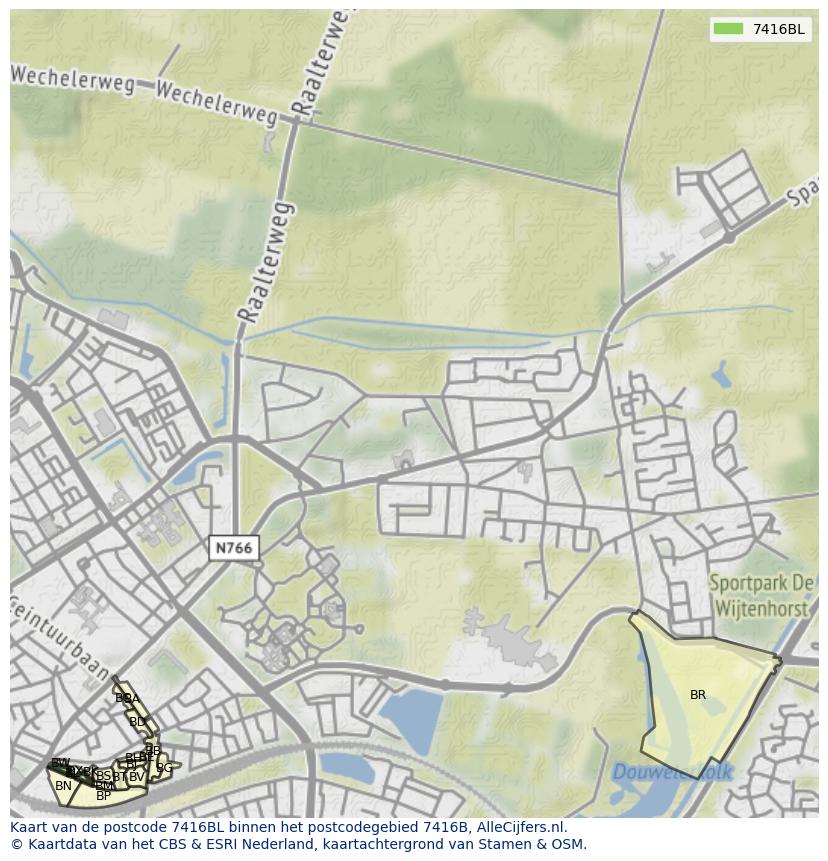 Afbeelding van het postcodegebied 7416 BL op de kaart.