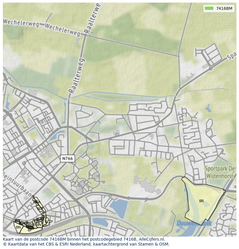 Afbeelding van het postcodegebied 7416 BM op de kaart.