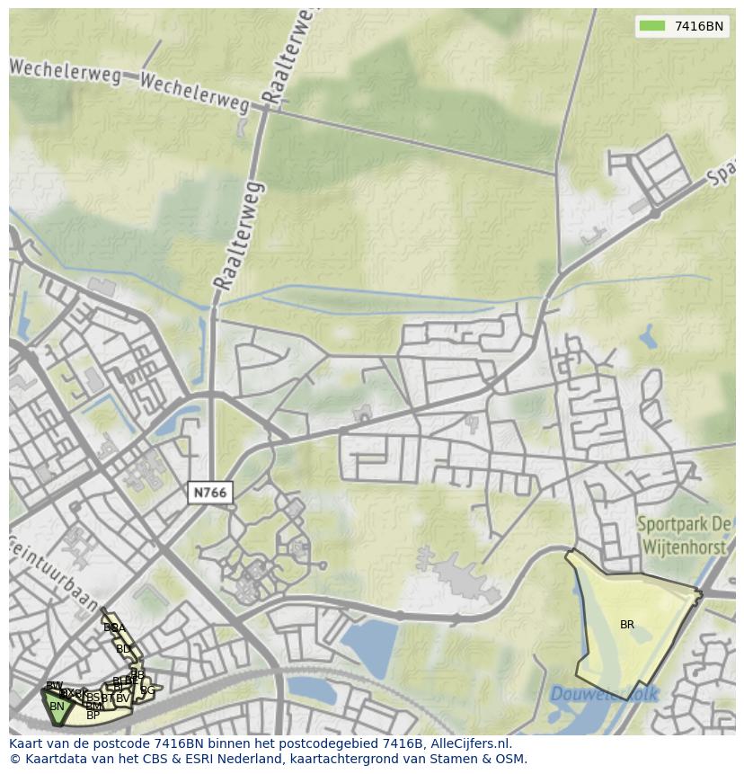 Afbeelding van het postcodegebied 7416 BN op de kaart.