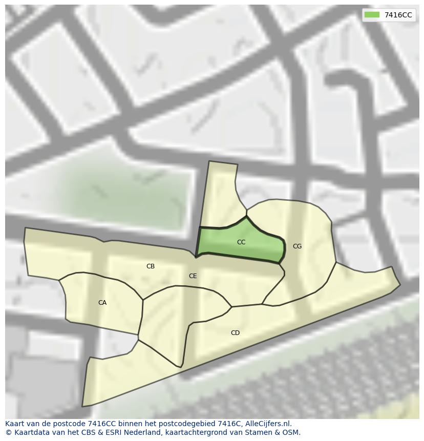Afbeelding van het postcodegebied 7416 CC op de kaart.