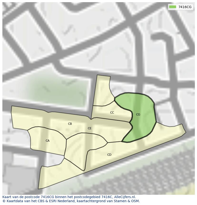 Afbeelding van het postcodegebied 7416 CG op de kaart.