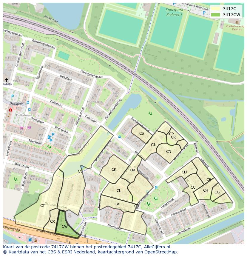 Afbeelding van het postcodegebied 7417 CW op de kaart.