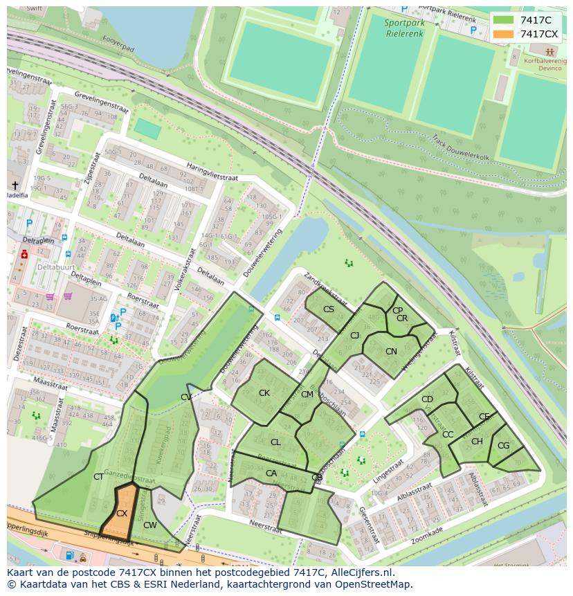 Afbeelding van het postcodegebied 7417 CX op de kaart.
