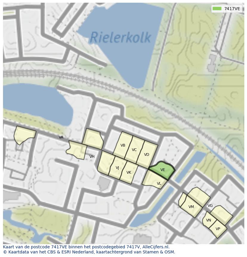 Afbeelding van het postcodegebied 7417 VE op de kaart.