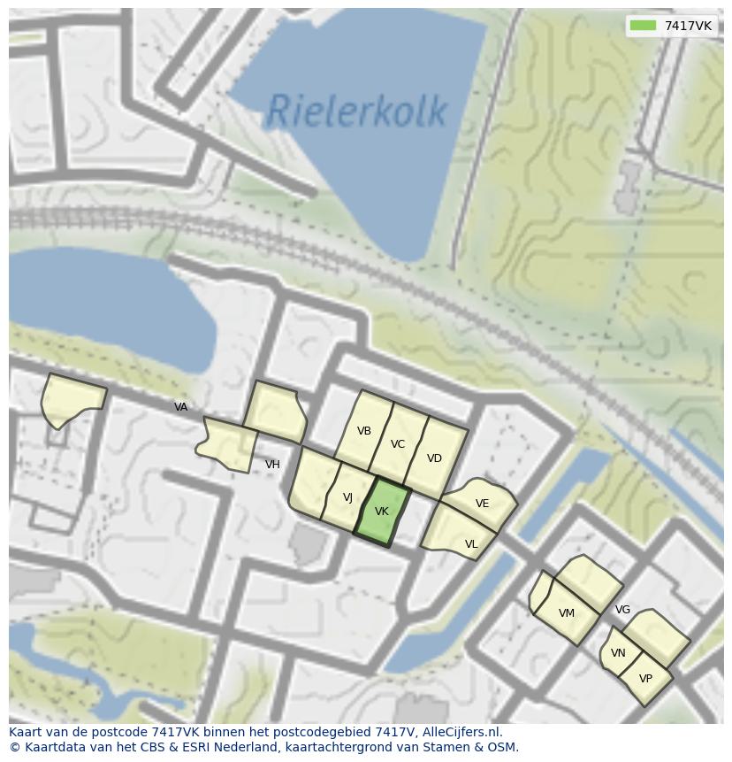 Afbeelding van het postcodegebied 7417 VK op de kaart.