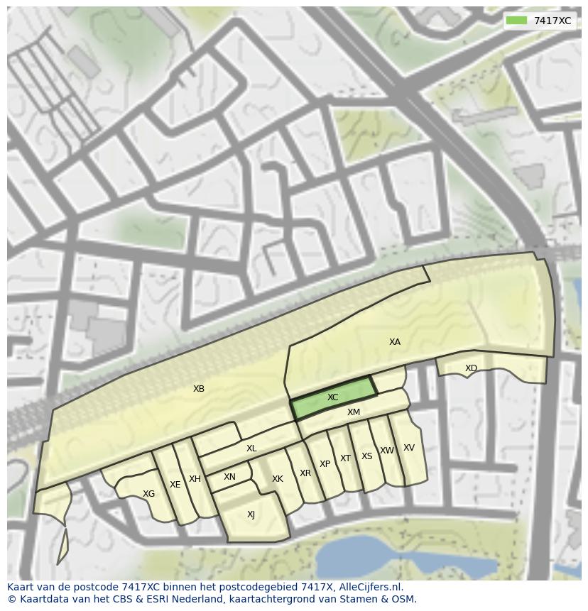 Afbeelding van het postcodegebied 7417 XC op de kaart.