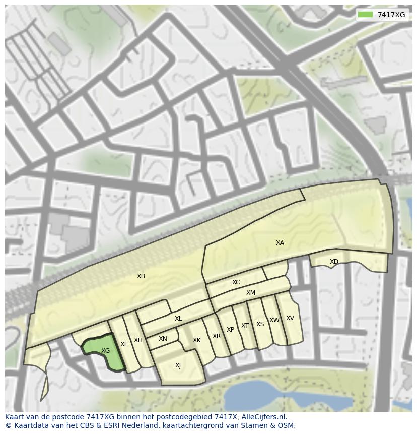Afbeelding van het postcodegebied 7417 XG op de kaart.