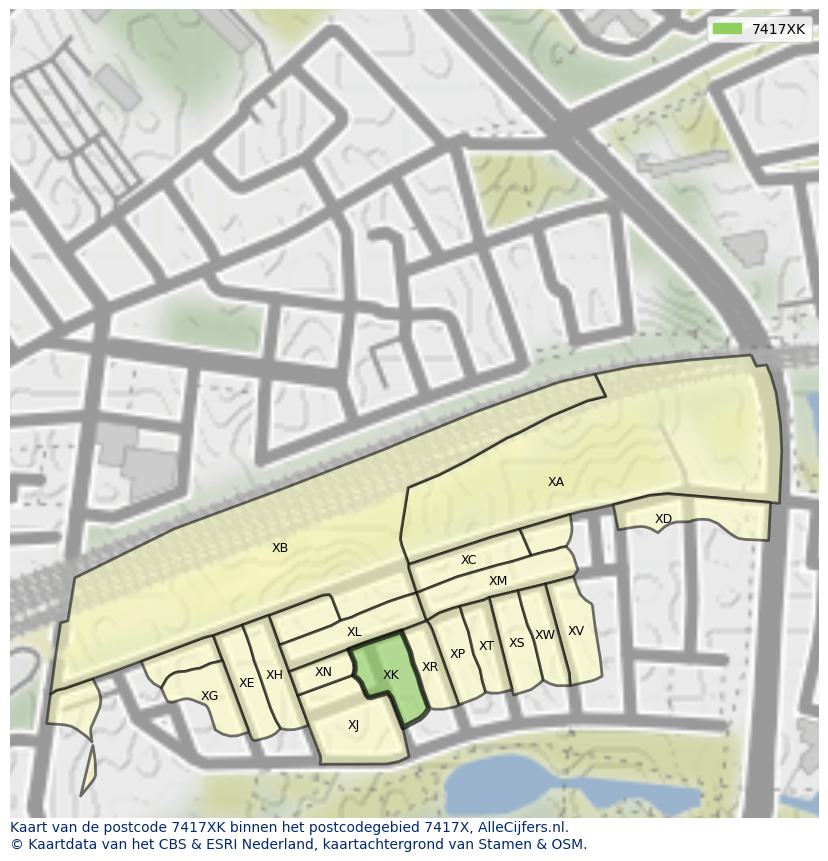 Afbeelding van het postcodegebied 7417 XK op de kaart.