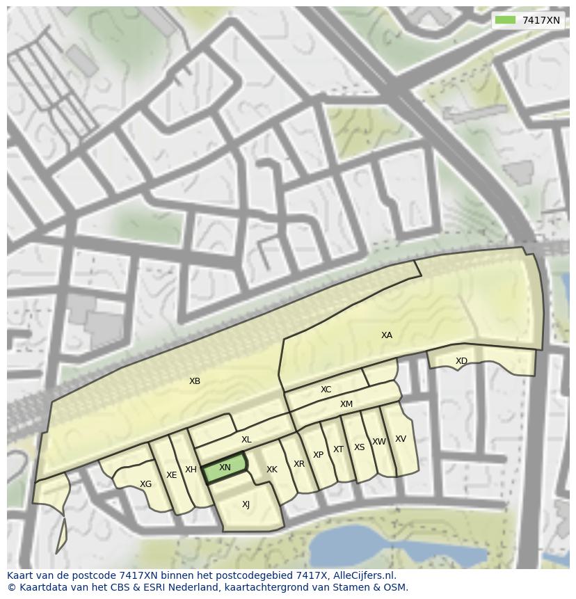 Afbeelding van het postcodegebied 7417 XN op de kaart.