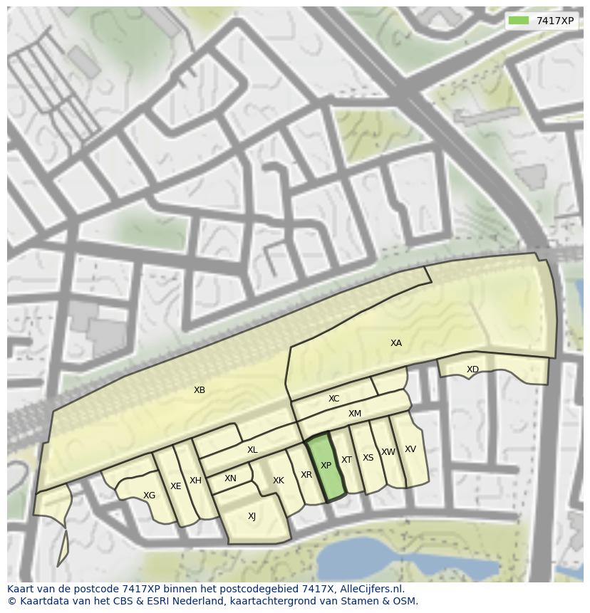 Afbeelding van het postcodegebied 7417 XP op de kaart.