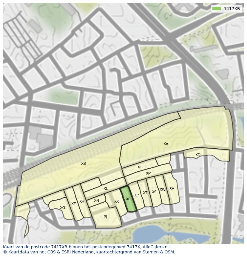 Afbeelding van het postcodegebied 7417 XR op de kaart.