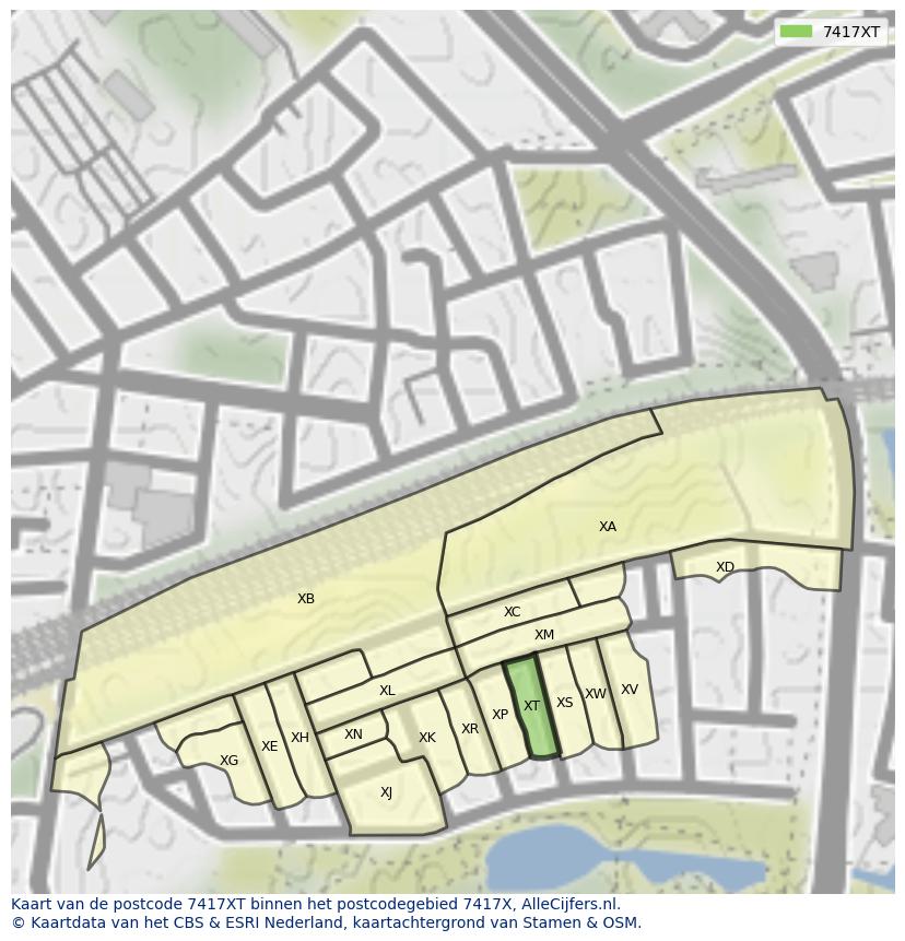 Afbeelding van het postcodegebied 7417 XT op de kaart.