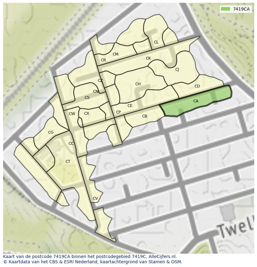Afbeelding van het postcodegebied 7419 CA op de kaart.