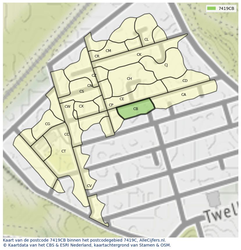 Afbeelding van het postcodegebied 7419 CB op de kaart.