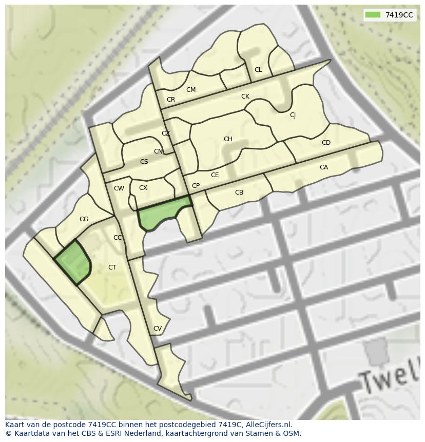 Afbeelding van het postcodegebied 7419 CC op de kaart.