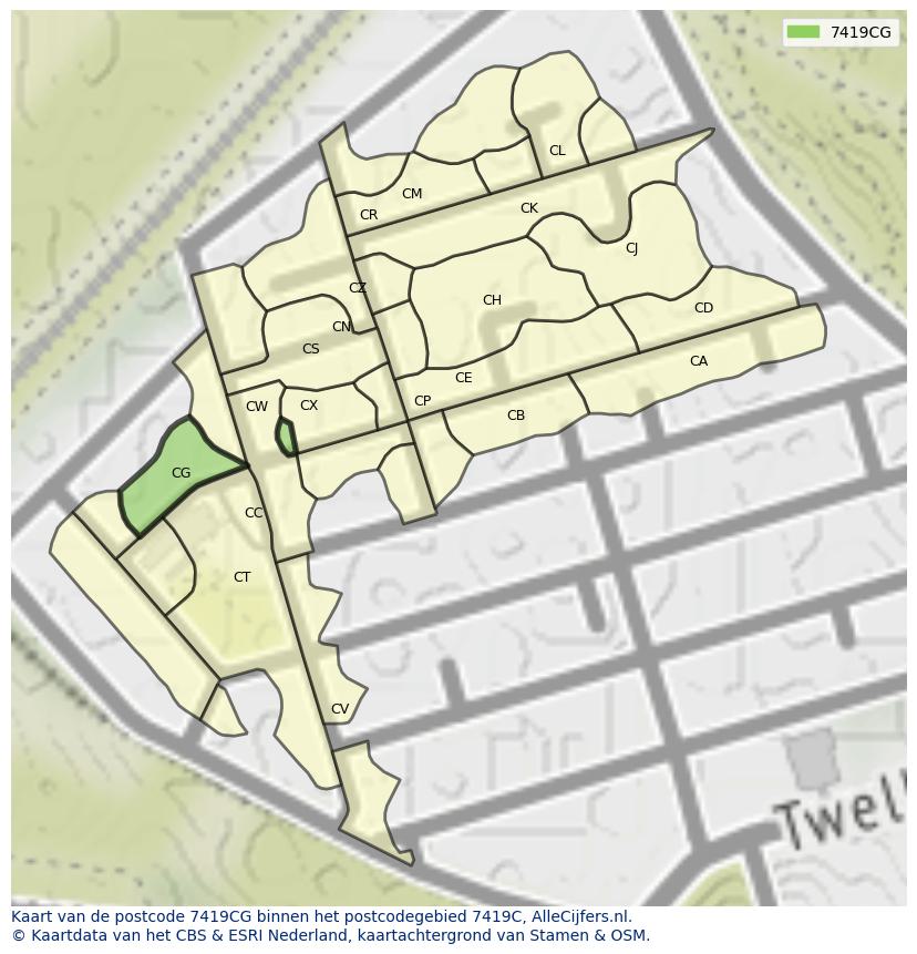 Afbeelding van het postcodegebied 7419 CG op de kaart.