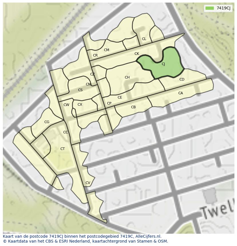 Afbeelding van het postcodegebied 7419 CJ op de kaart.