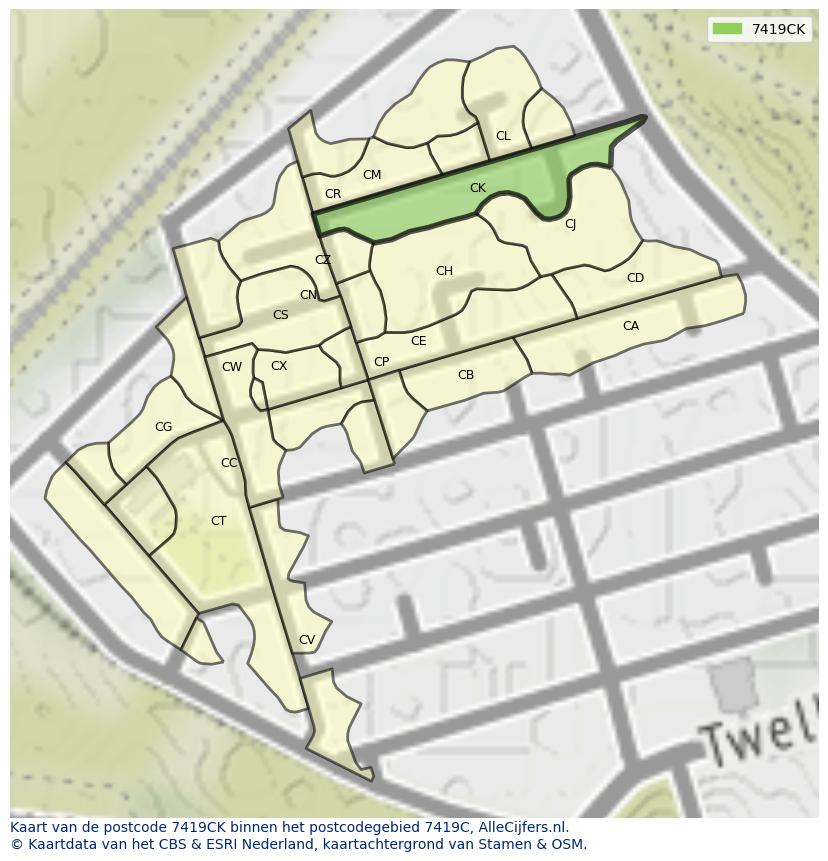 Afbeelding van het postcodegebied 7419 CK op de kaart.