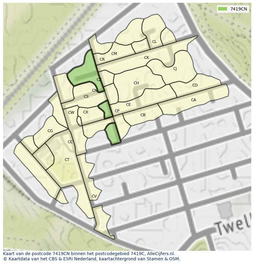 Afbeelding van het postcodegebied 7419 CN op de kaart.