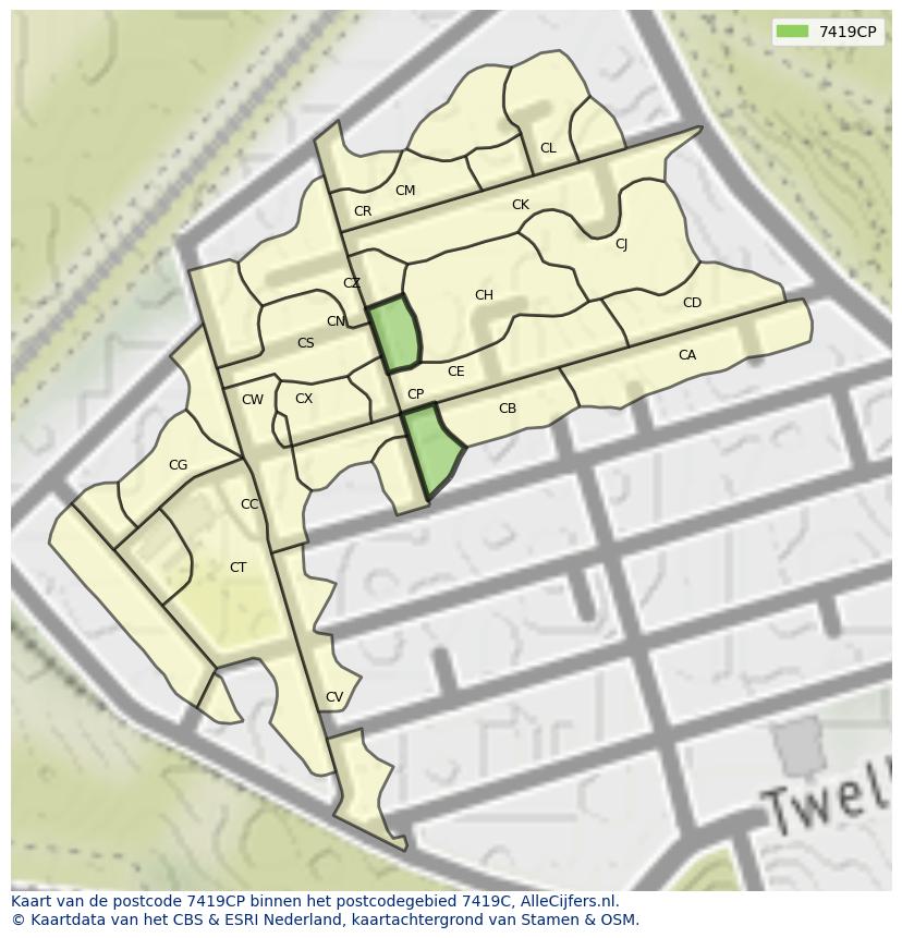 Afbeelding van het postcodegebied 7419 CP op de kaart.