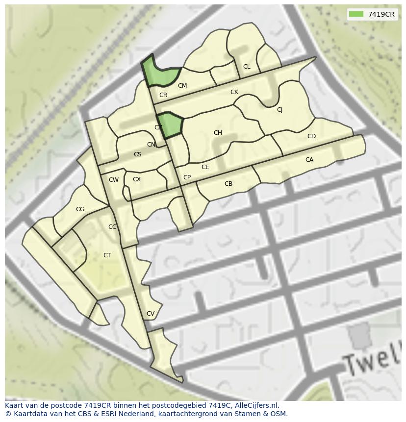 Afbeelding van het postcodegebied 7419 CR op de kaart.
