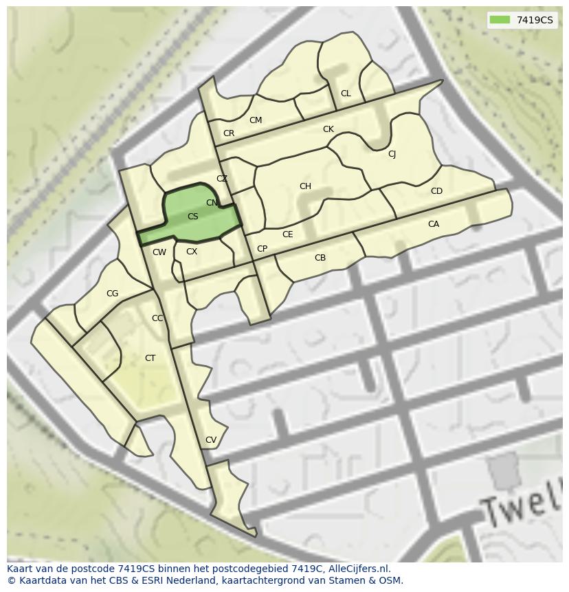 Afbeelding van het postcodegebied 7419 CS op de kaart.