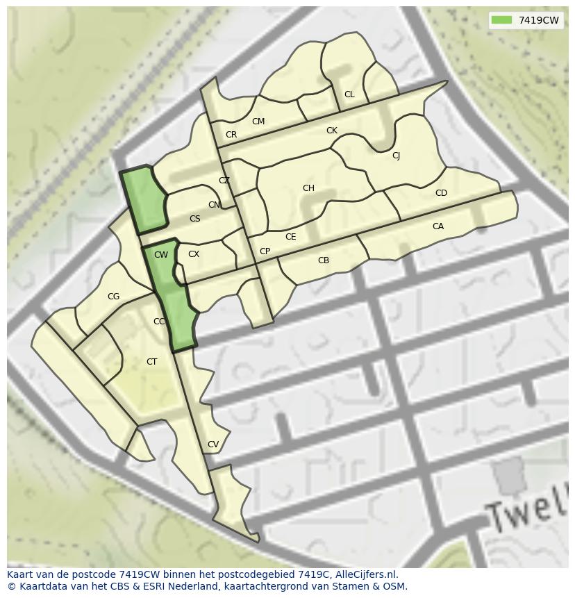 Afbeelding van het postcodegebied 7419 CW op de kaart.