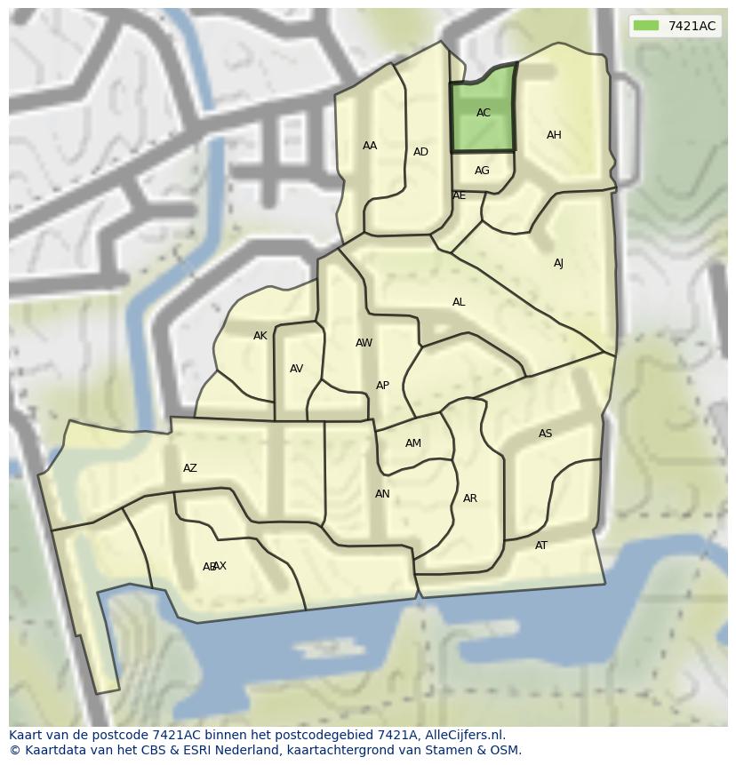 Afbeelding van het postcodegebied 7421 AC op de kaart.