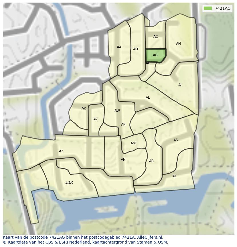Afbeelding van het postcodegebied 7421 AG op de kaart.