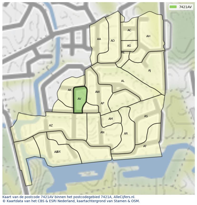 Afbeelding van het postcodegebied 7421 AV op de kaart.
