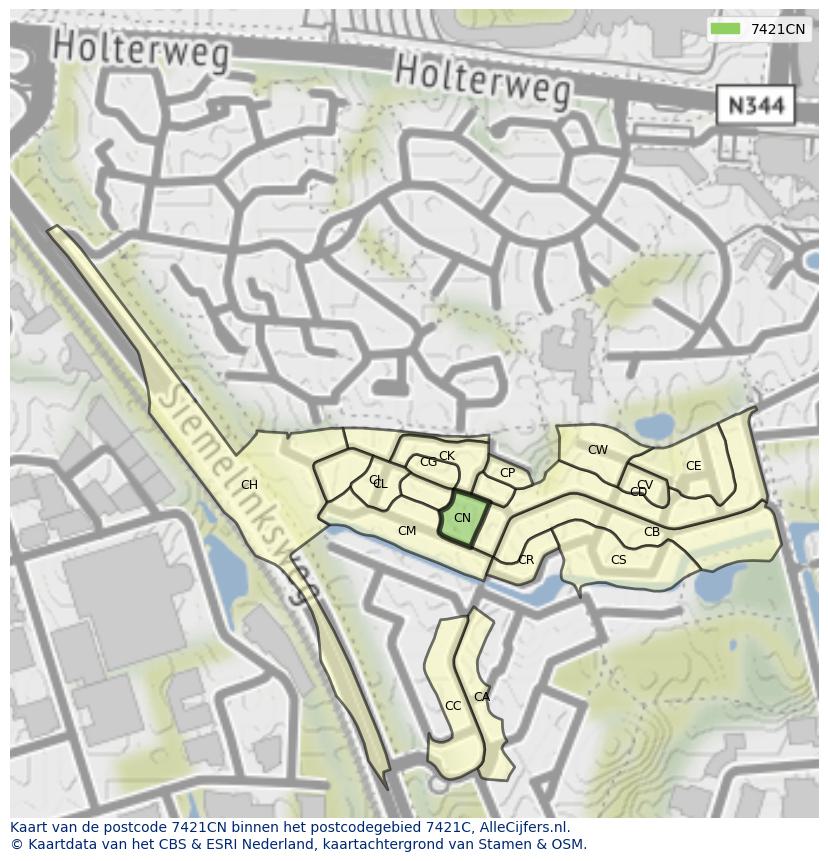Afbeelding van het postcodegebied 7421 CN op de kaart.