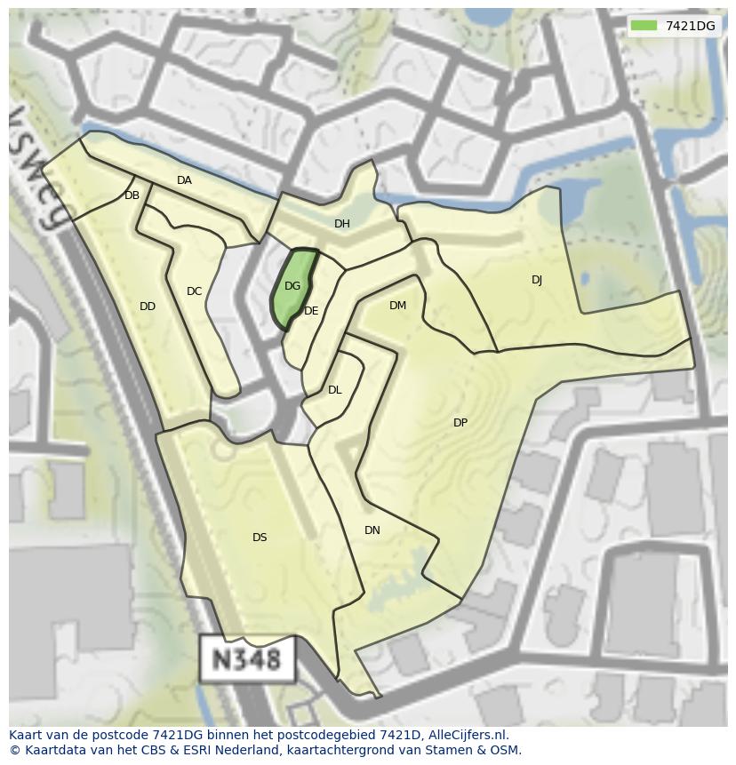 Afbeelding van het postcodegebied 7421 DG op de kaart.