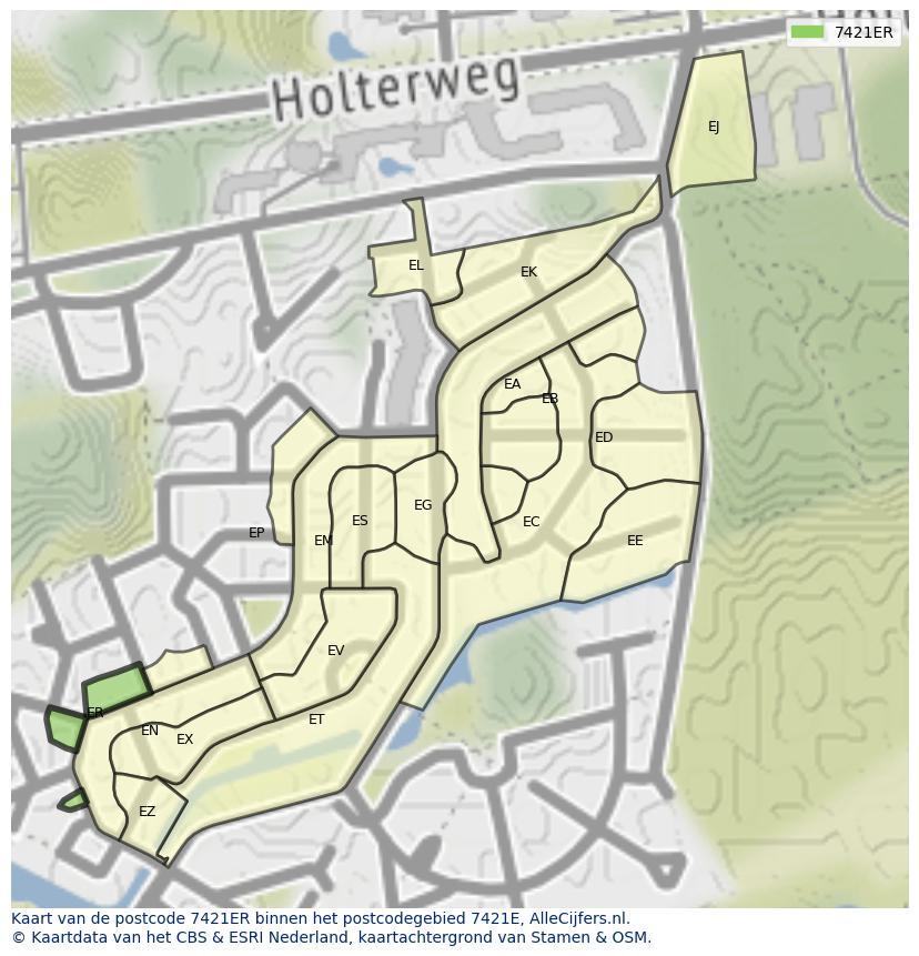 Afbeelding van het postcodegebied 7421 ER op de kaart.