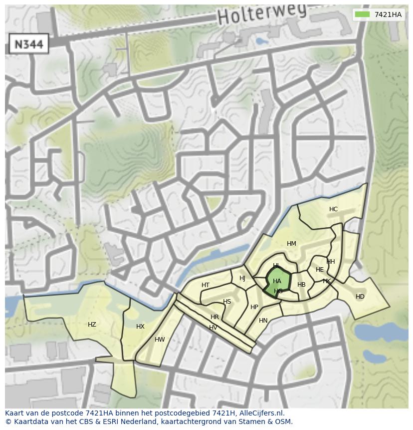 Afbeelding van het postcodegebied 7421 HA op de kaart.