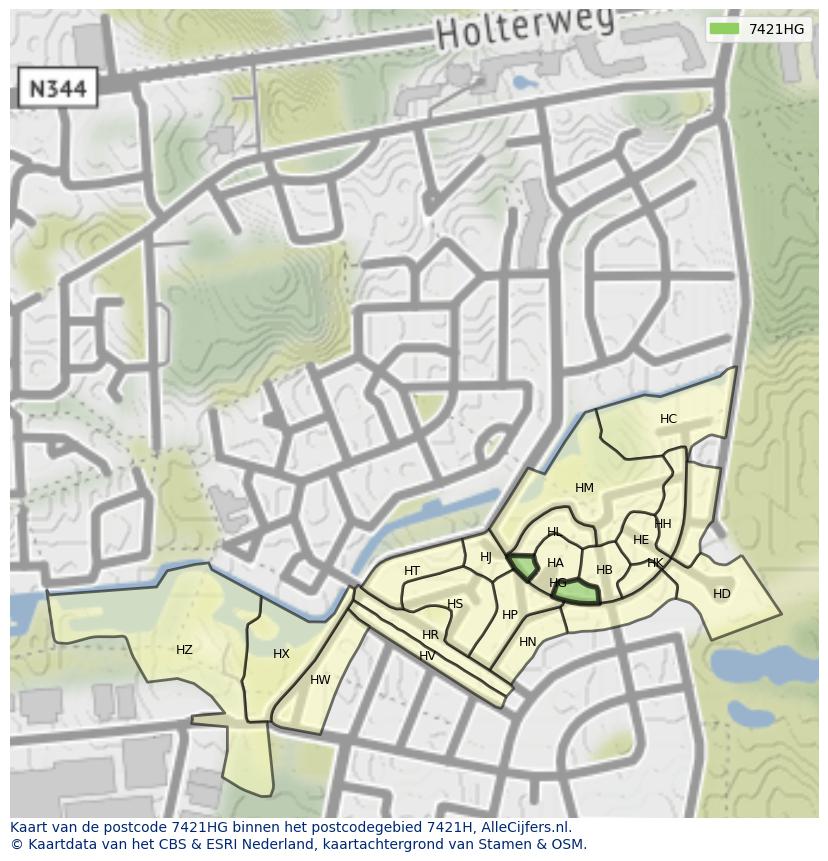 Afbeelding van het postcodegebied 7421 HG op de kaart.
