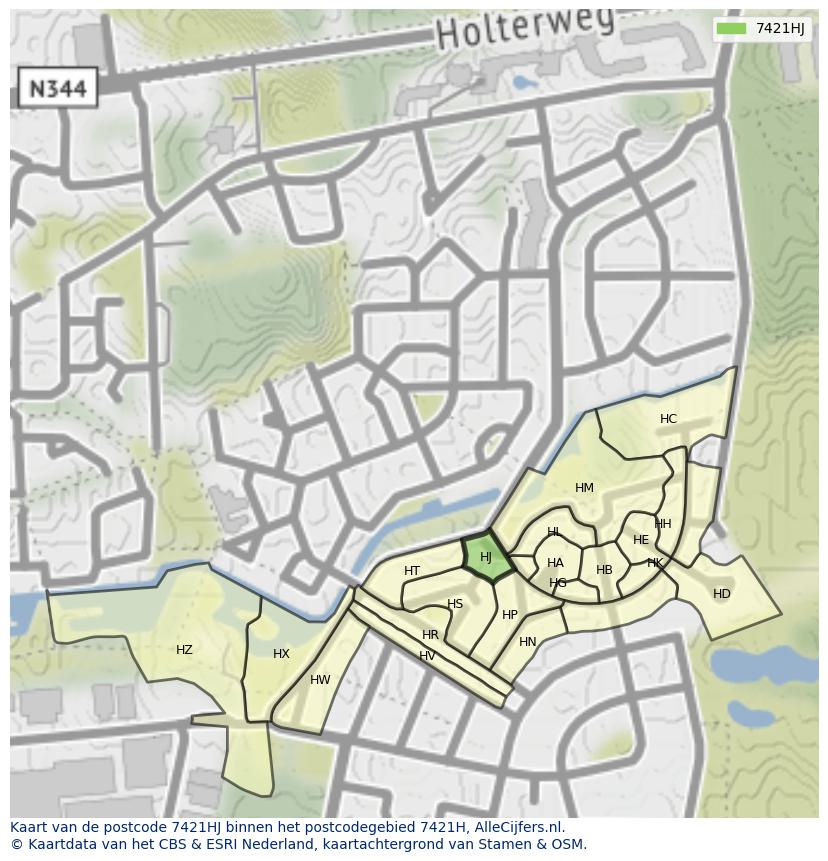 Afbeelding van het postcodegebied 7421 HJ op de kaart.