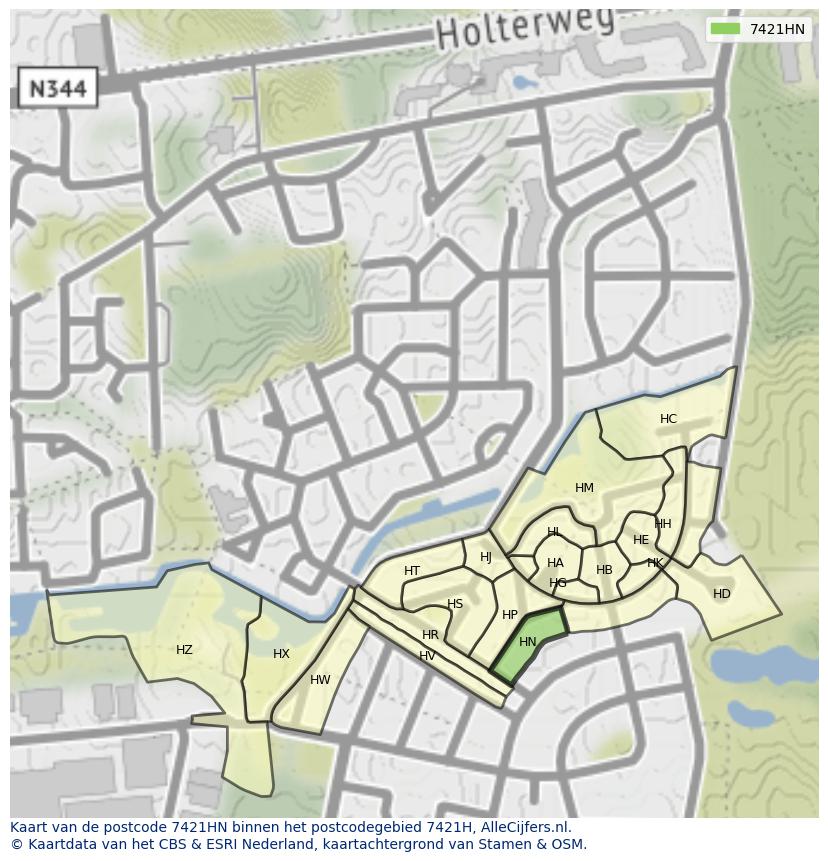 Afbeelding van het postcodegebied 7421 HN op de kaart.