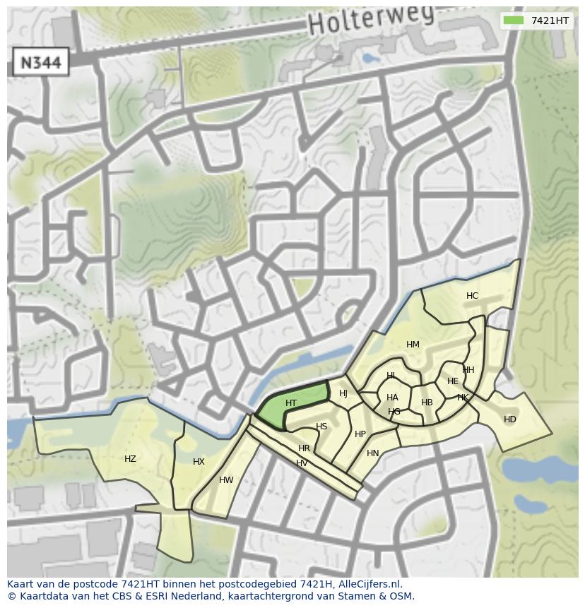 Afbeelding van het postcodegebied 7421 HT op de kaart.