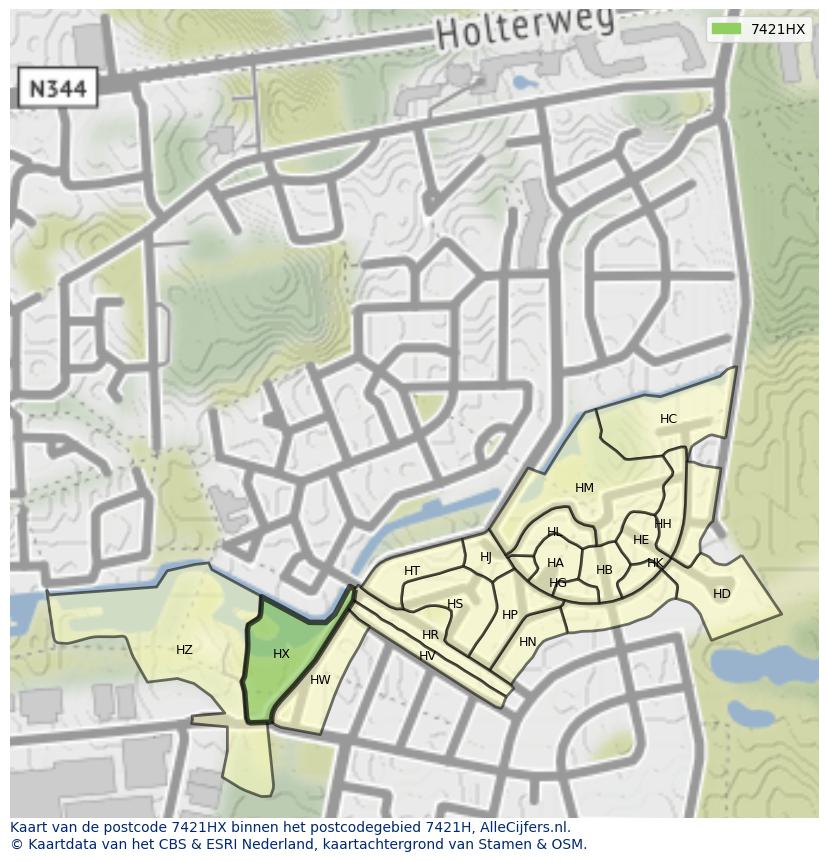 Afbeelding van het postcodegebied 7421 HX op de kaart.