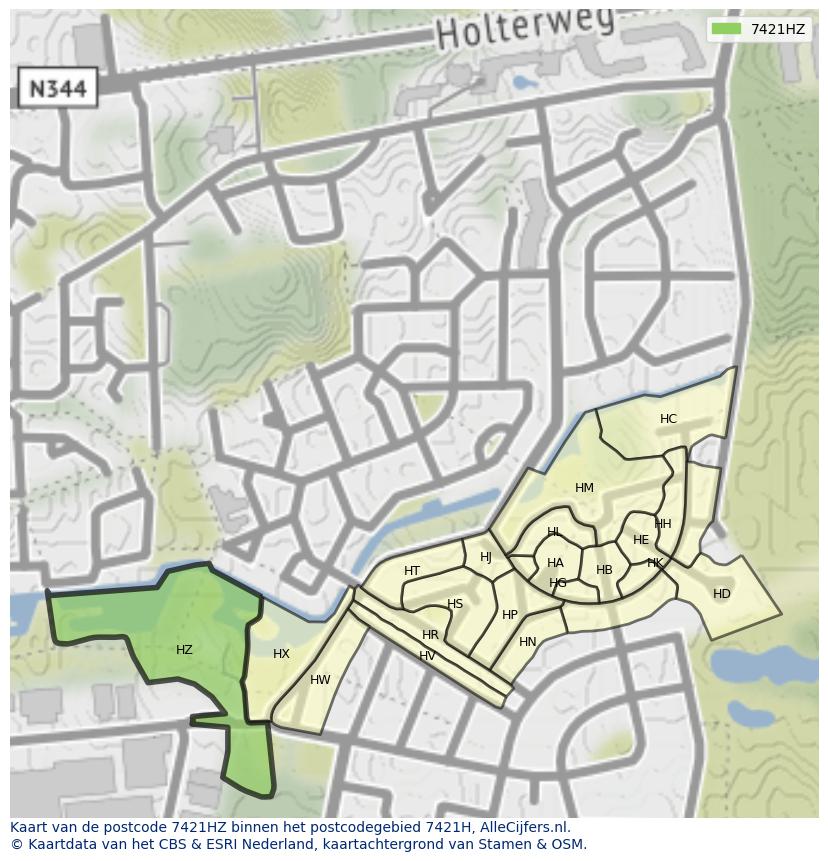 Afbeelding van het postcodegebied 7421 HZ op de kaart.