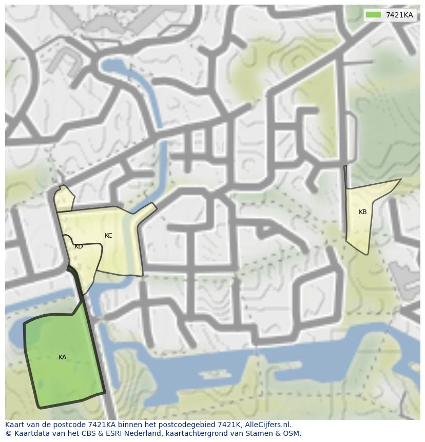 Afbeelding van het postcodegebied 7421 KA op de kaart.