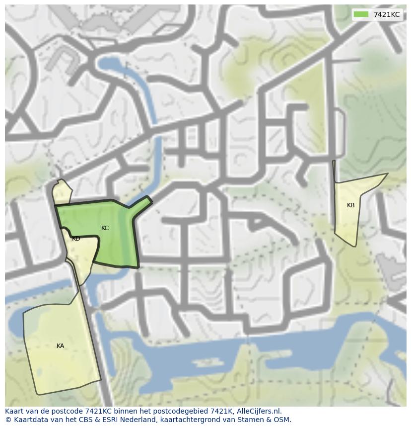 Afbeelding van het postcodegebied 7421 KC op de kaart.