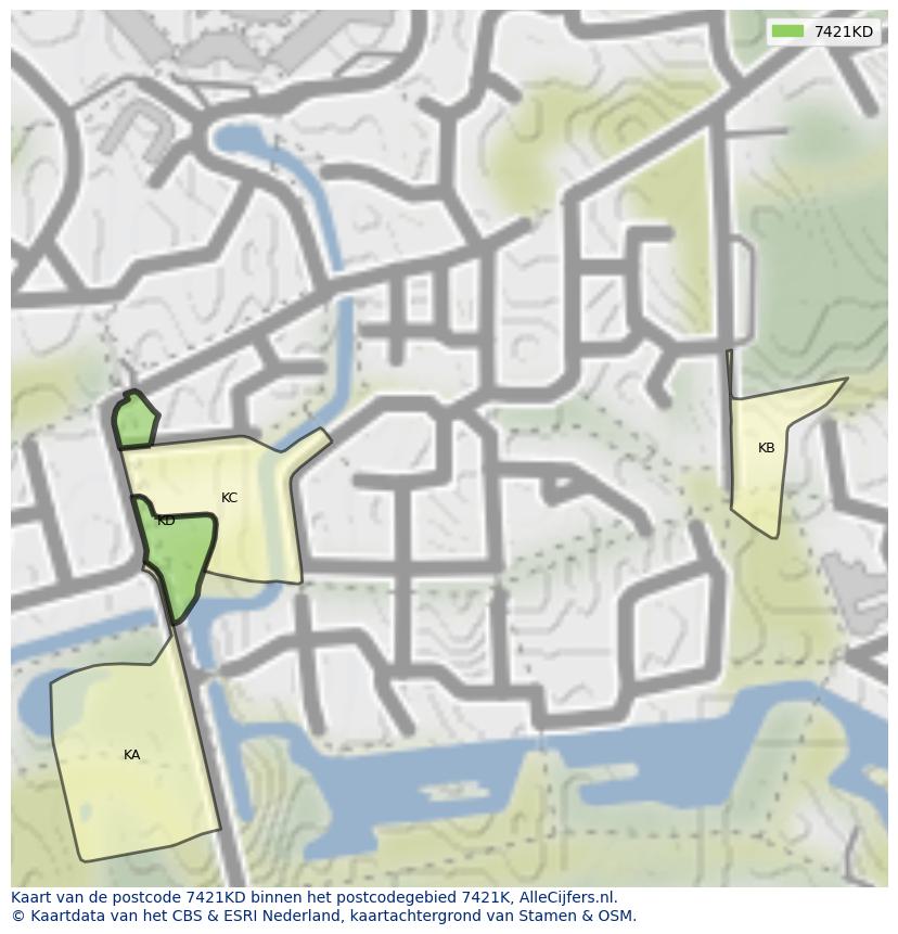 Afbeelding van het postcodegebied 7421 KD op de kaart.