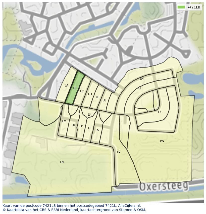 Afbeelding van het postcodegebied 7421 LB op de kaart.