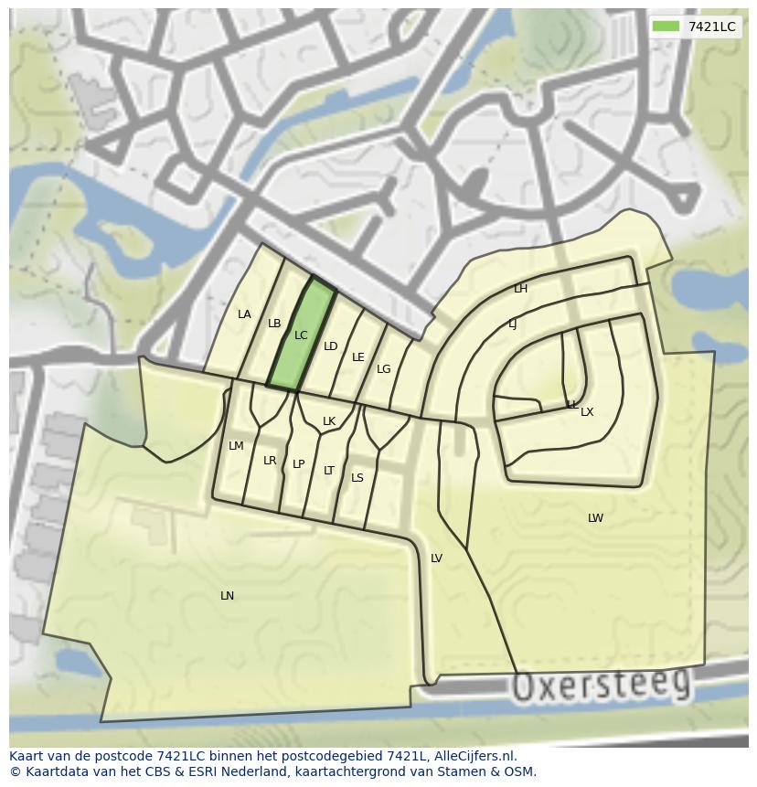 Afbeelding van het postcodegebied 7421 LC op de kaart.