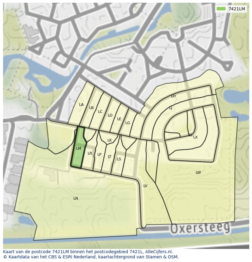 Afbeelding van het postcodegebied 7421 LM op de kaart.