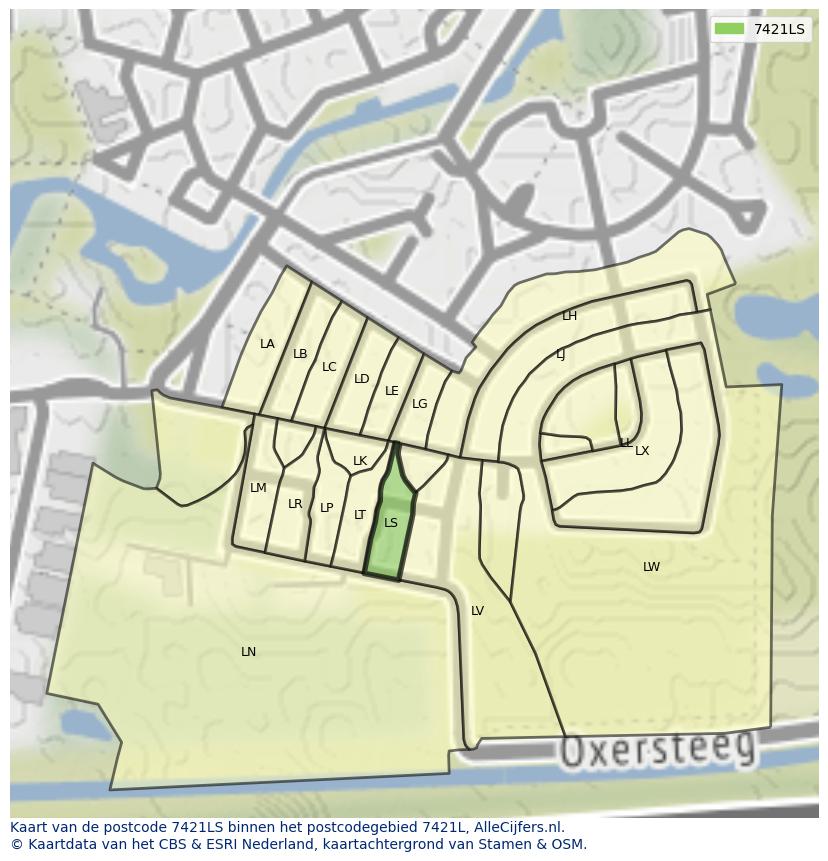 Afbeelding van het postcodegebied 7421 LS op de kaart.