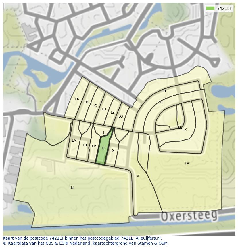 Afbeelding van het postcodegebied 7421 LT op de kaart.