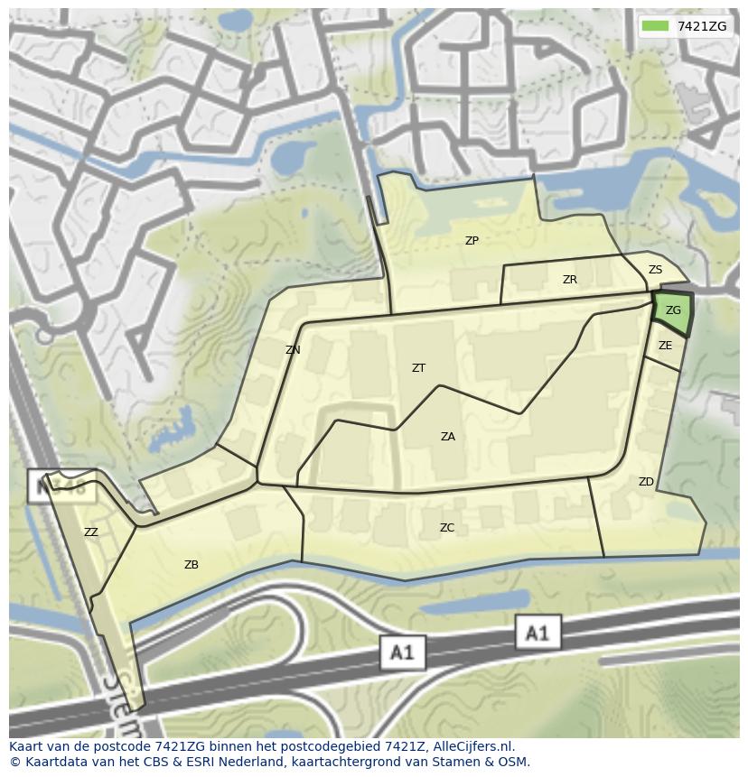 Afbeelding van het postcodegebied 7421 ZG op de kaart.